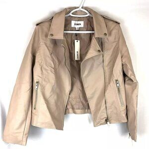 BB Dakota Women’s Beige Just Ride Textured Vegan Leather Moto Jacket, Size M